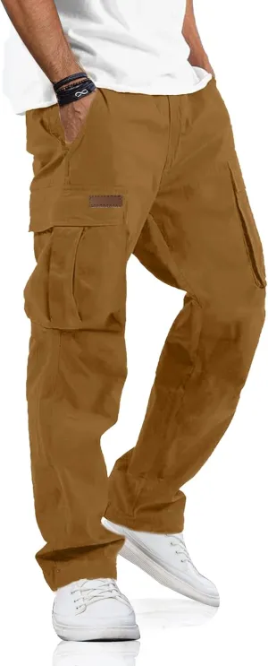 PLEPAN Men's Casual Cargo Pants Drawstring Hiking Pants Workout Tactical Joggers Sweatpants for Men