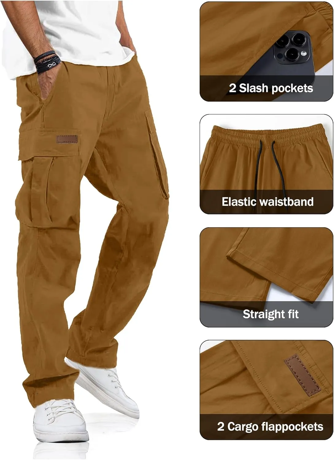 PLEPAN Men's Casual Cargo Pants Drawstring Hiking Pants Workout Tactical Joggers Sweatpants for Men