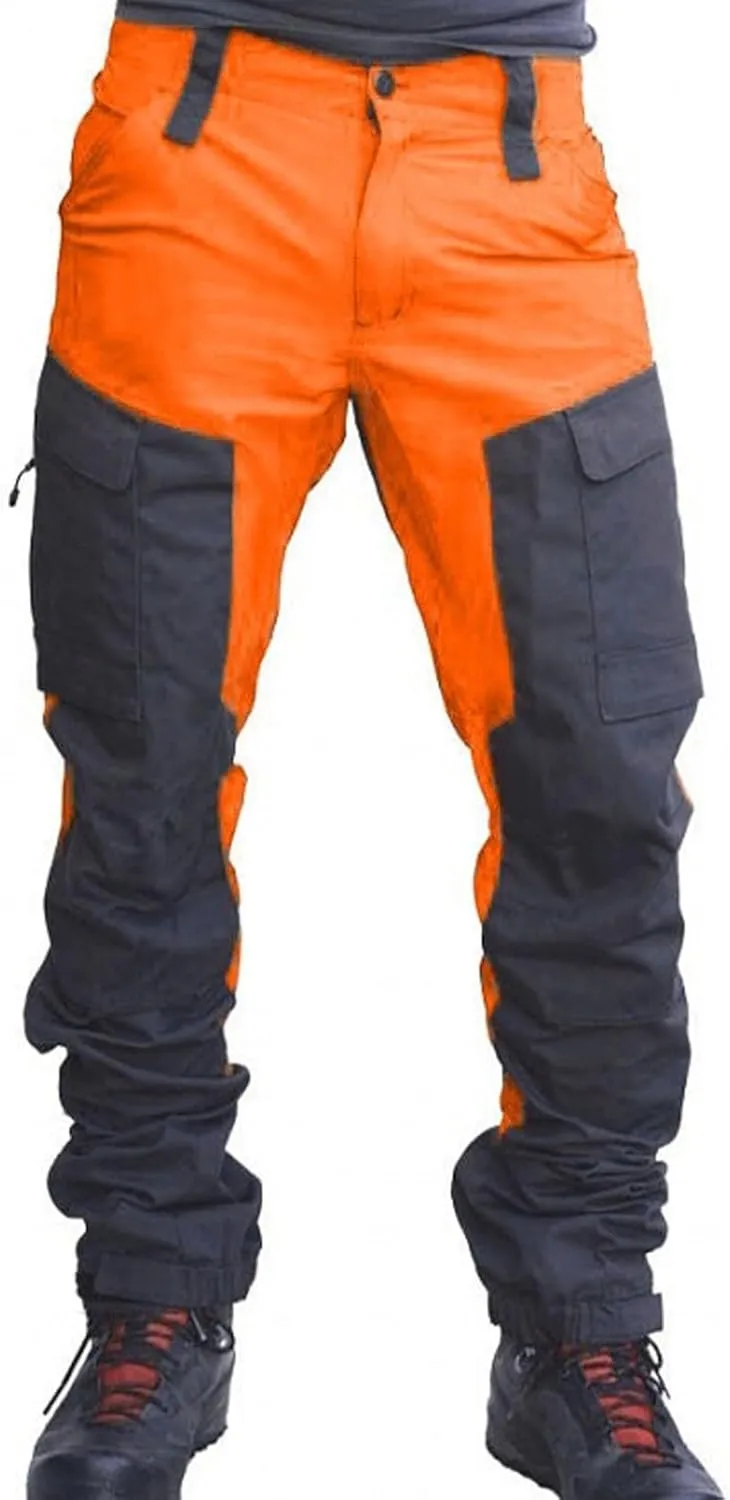 Plus Size Men Cargo Pants Baggy Straight Leg Pant Color Block Hiking Pants Casual Work Pants Light Tactical Trousers