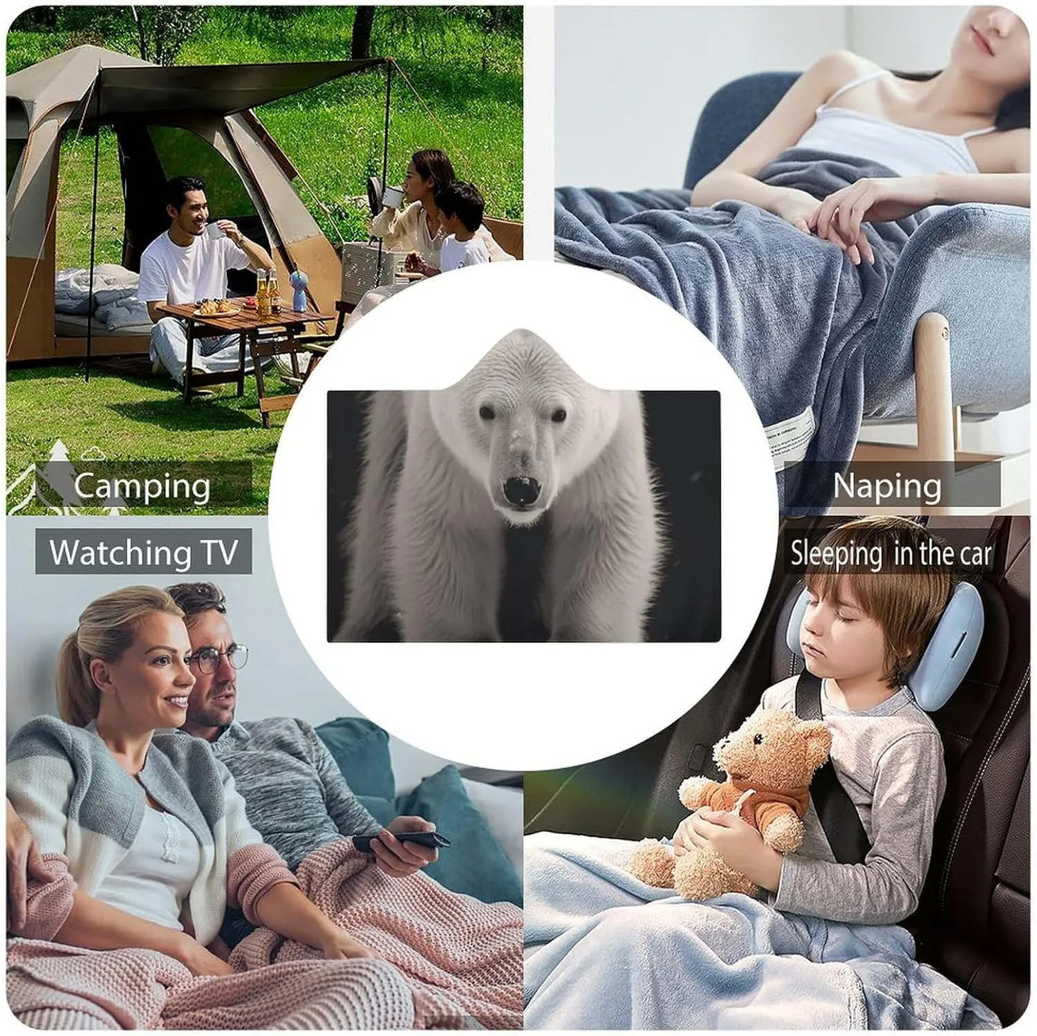 Polar Bear Hooded Blanket, Soft Arctic Velvet Wearable Throw for All-Season, Bed, Sofa, Camping