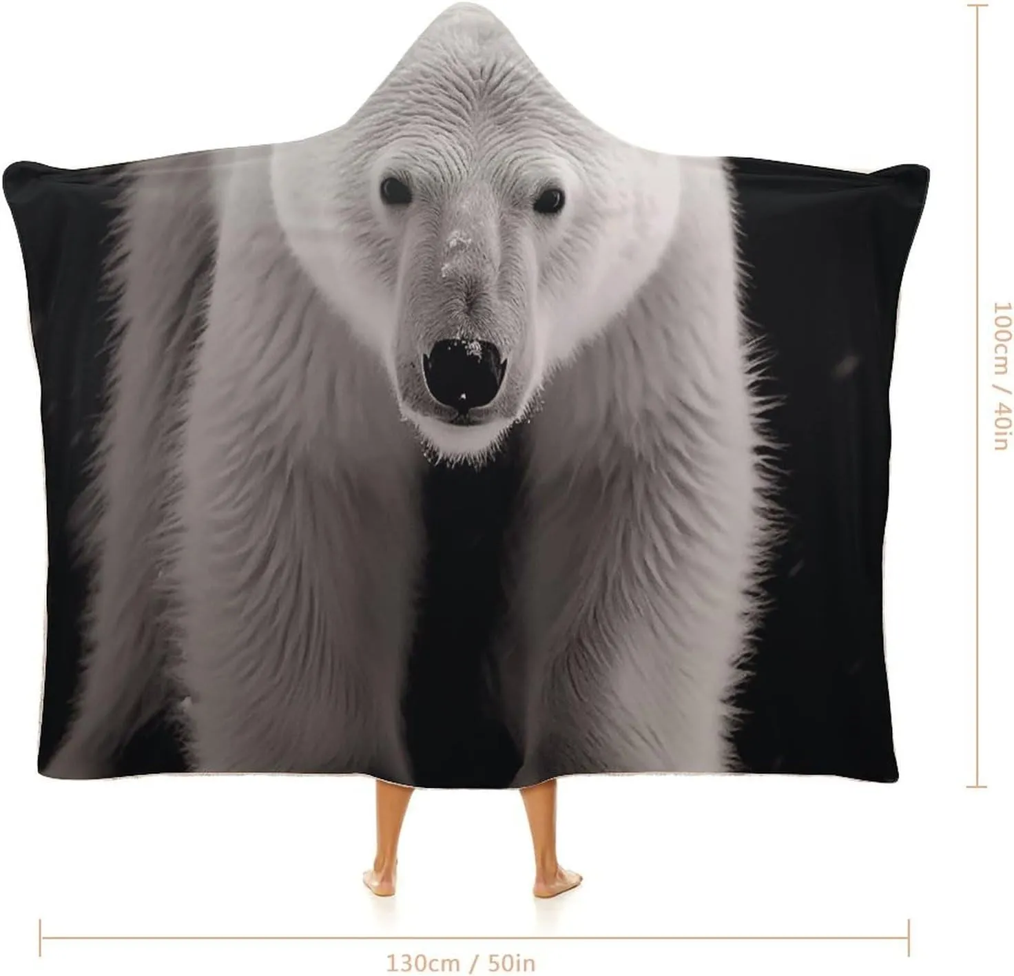 Polar Bear Hooded Blanket, Soft Arctic Velvet Wearable Throw for All-Season, Bed, Sofa, Camping