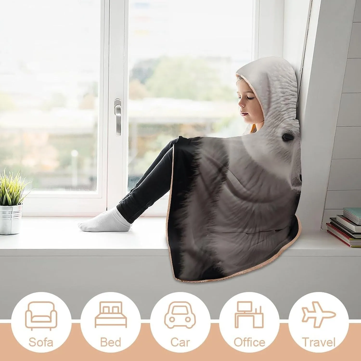 Polar Bear Hooded Blanket, Soft Arctic Velvet Wearable Throw for All-Season, Bed, Sofa, Camping