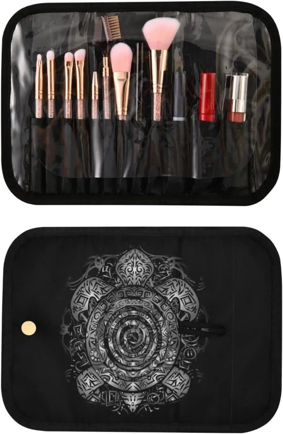 Polynesian Silver Tribal Sea Turtle Tattoo on Black Toned Maori 3 PCs Set Toiletry bags, 1 Women's Travel Cosmetic Bag, 1 Hanging Toiletry Wash Bag, 1 Brush Case, Portable Makeup Storage Case
