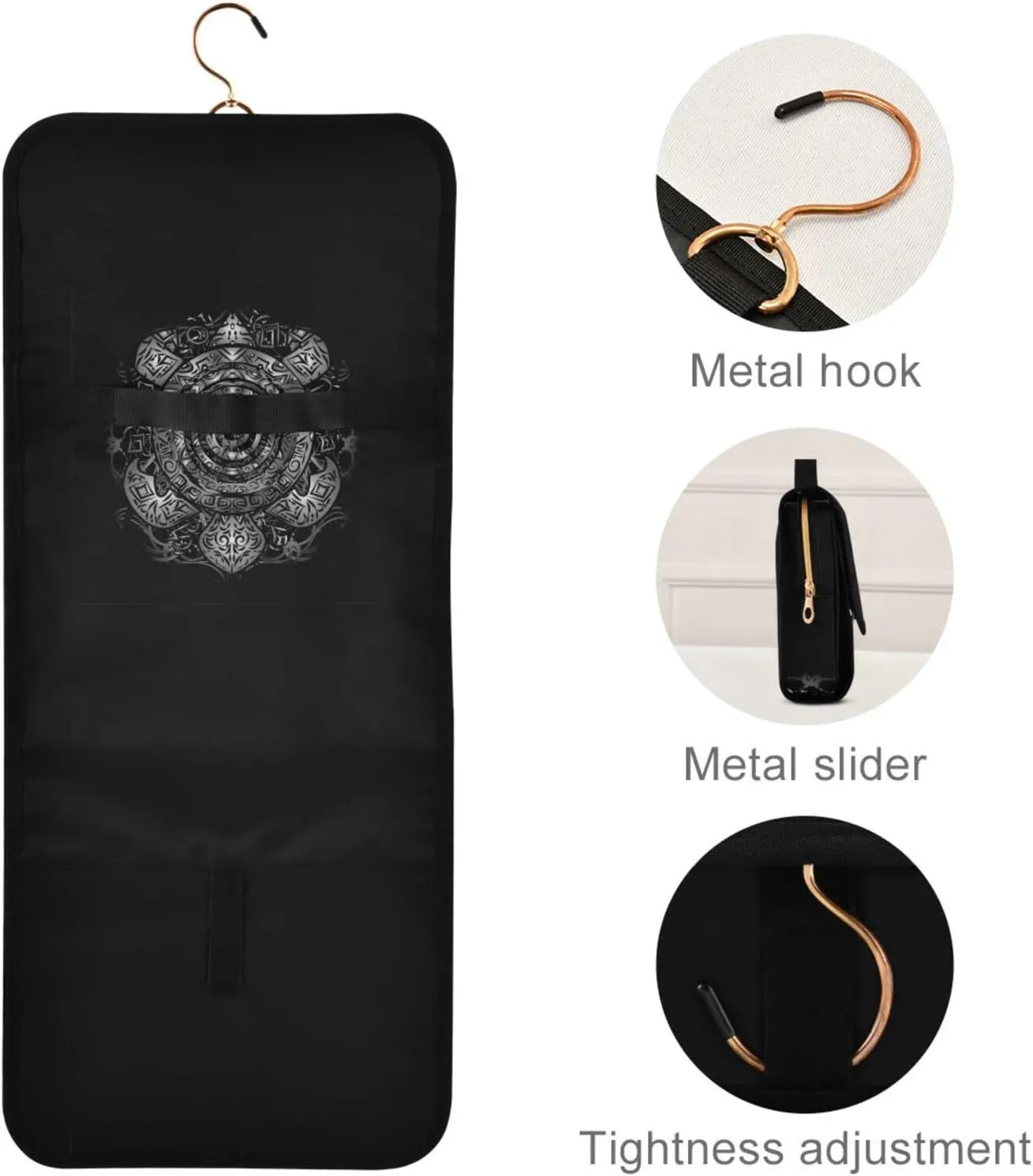 Polynesian Silver Tribal Sea Turtle Tattoo on Black Toned Maori 3 PCs Set Toiletry bags, 1 Women's Travel Cosmetic Bag, 1 Hanging Toiletry Wash Bag, 1 Brush Case, Portable Makeup Storage Case