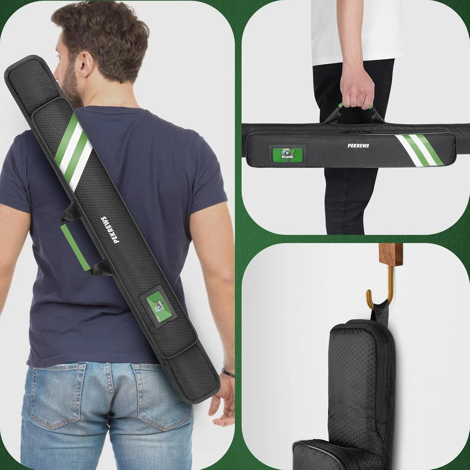 Pool Cue Case, Soft Pool Stick Case 1x1 Holds 1 Butt and 1 Shaft with Queue Zipper Pocket, Sturdy Polyester Billiard Cue Bag with Shoulder Strap Handle, Billiard Stick Bag for Men and Women