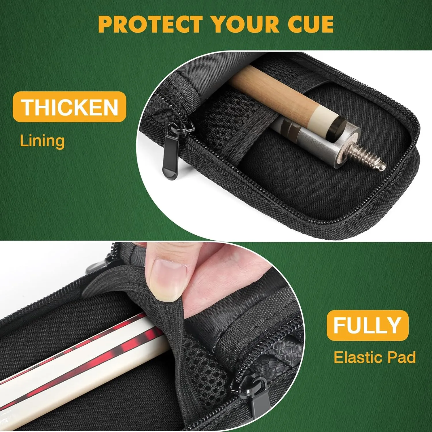 Pool Cue Case, Soft Pool Stick Case 1x1 Holds 1 Butt and 1 Shaft with Queue Zipper Pocket, Sturdy Polyester Billiard Cue Bag with Shoulder Strap Handle, Billiard Stick Bag for Men and Women