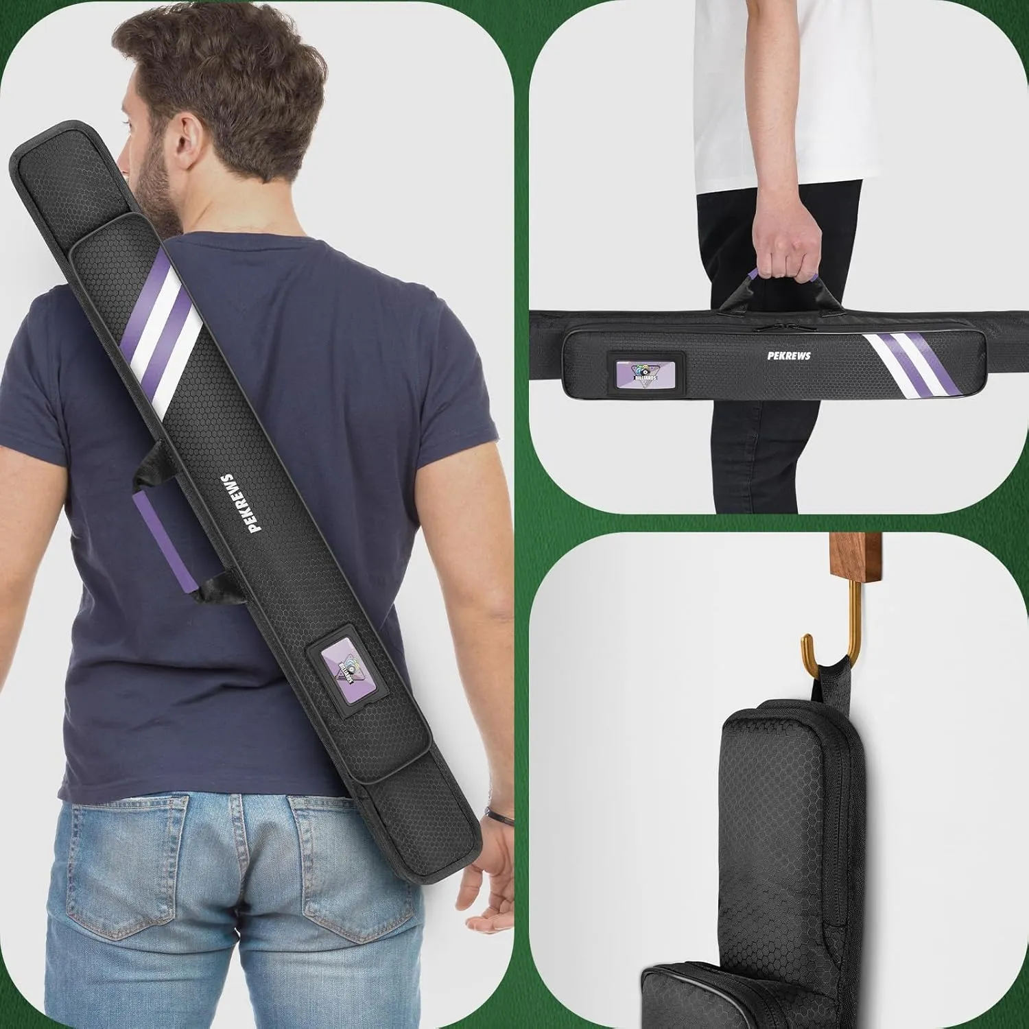 Pool Cue Case, Soft Pool Stick Case 1x1 Holds 1 Butt and 1 Shaft with Queue Zipper Pocket, Sturdy Polyester Billiard Cue Bag with Shoulder Strap Handle, Billiard Stick Bag for Men and Women