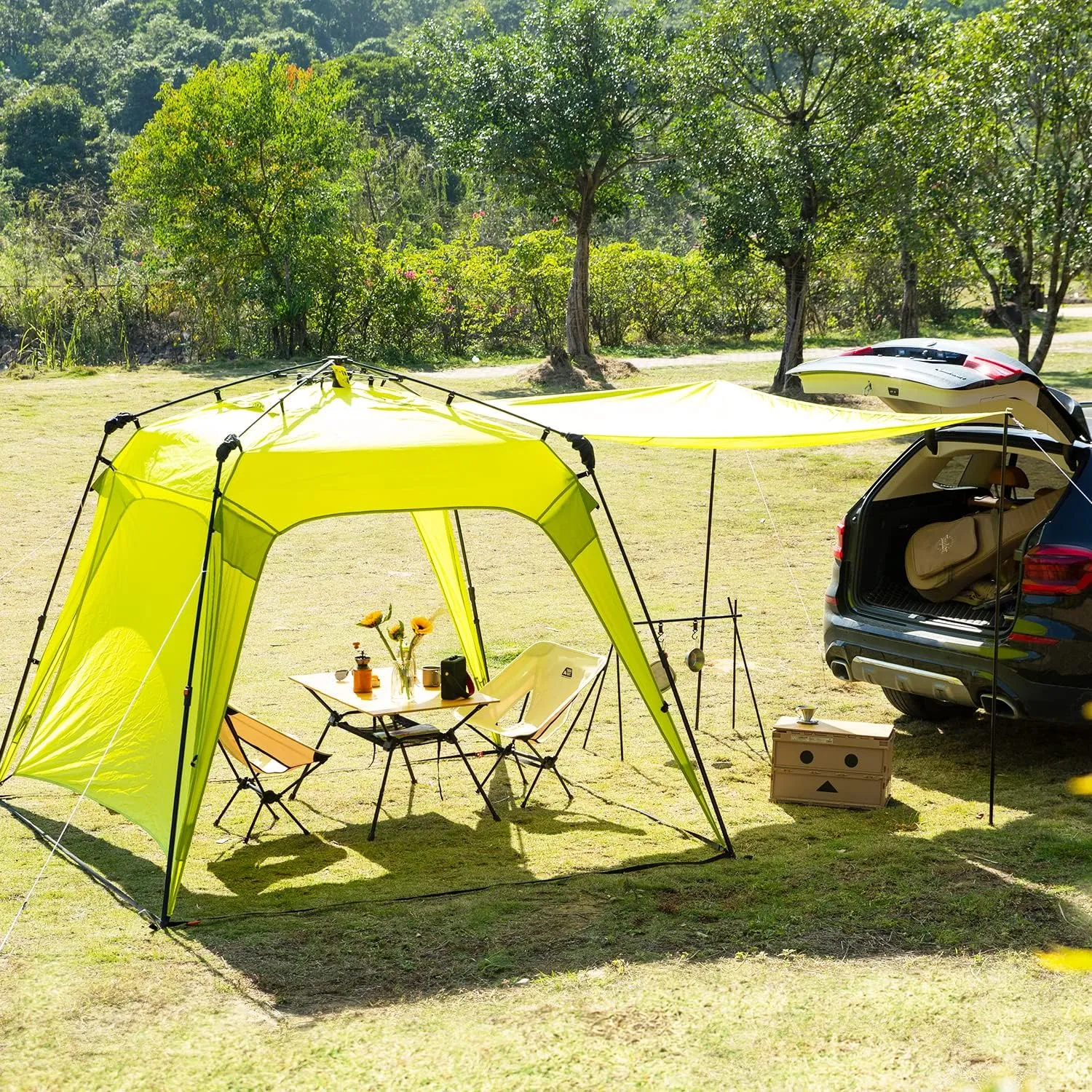 Pop Up Canopy Sun Shelters Shade Tent Camping Canopy 8.2' X 8.2' - Instant Portable Sports Cabana Umbrella, Easy Set-up and Take Down, with Sun Protection and One Shade Wall Included (Awning Green)
