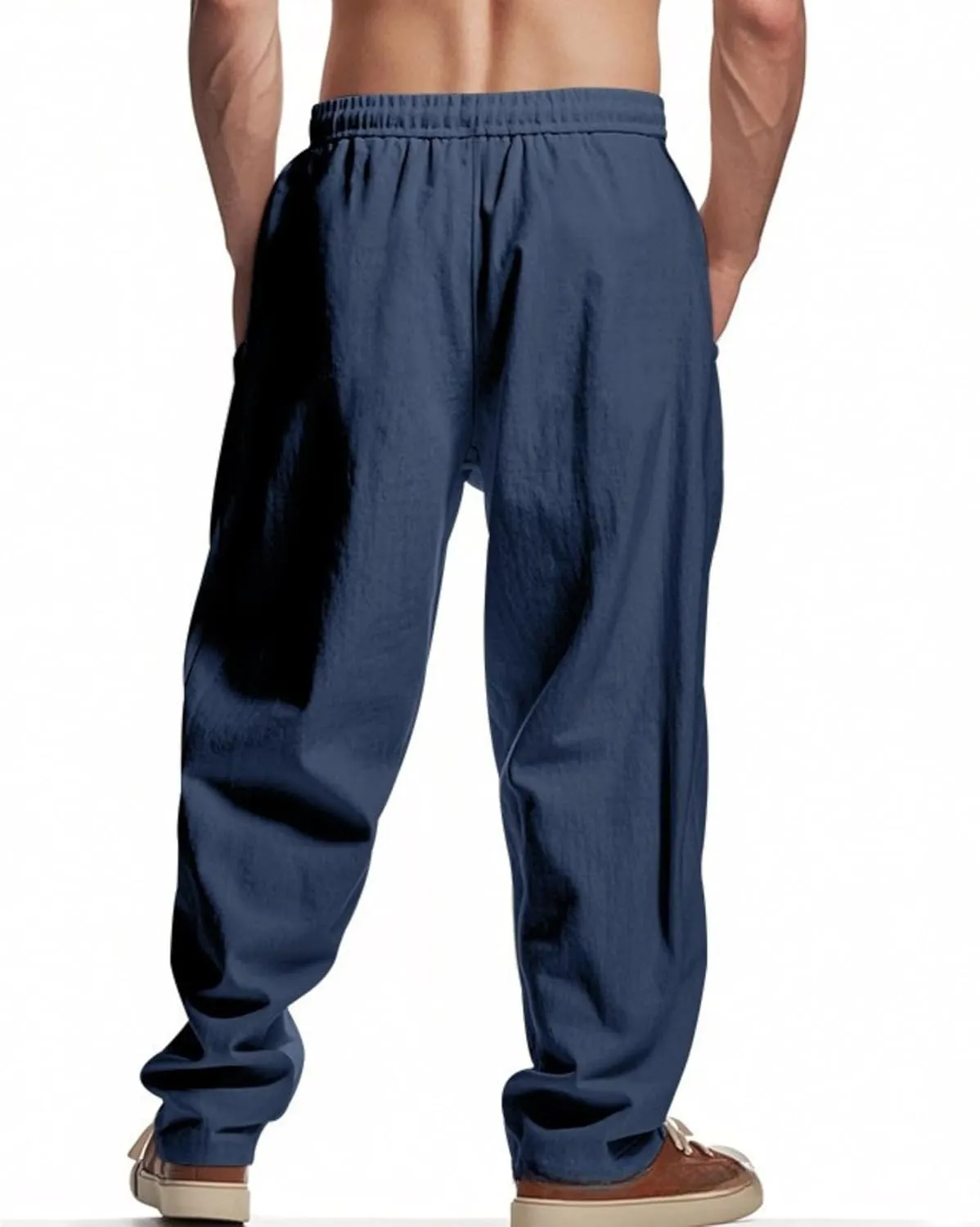 PORCLAY Mens Linen Casual Pants Elastic Waist Drawstring Hip Hop Trousers Wide Leg Yoga Beach 2025 Summer Pants