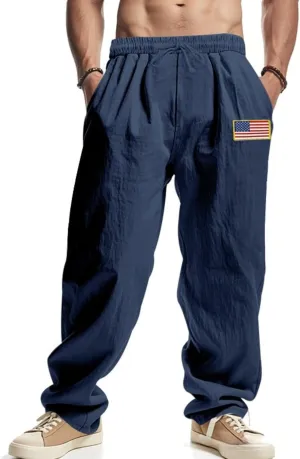 PORCLAY Mens Linen Casual Pants Elastic Waist Drawstring Hip Hop Trousers Wide Leg Yoga Beach 2025 Summer Pants