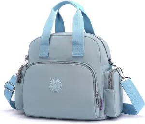 PORRASSO Women Backpack Fashion Shoulder Bag Multifunctional Daypack with USB Charging Port Handbag Nylon Crossbody Bag for Work Travel Dating Light Blue