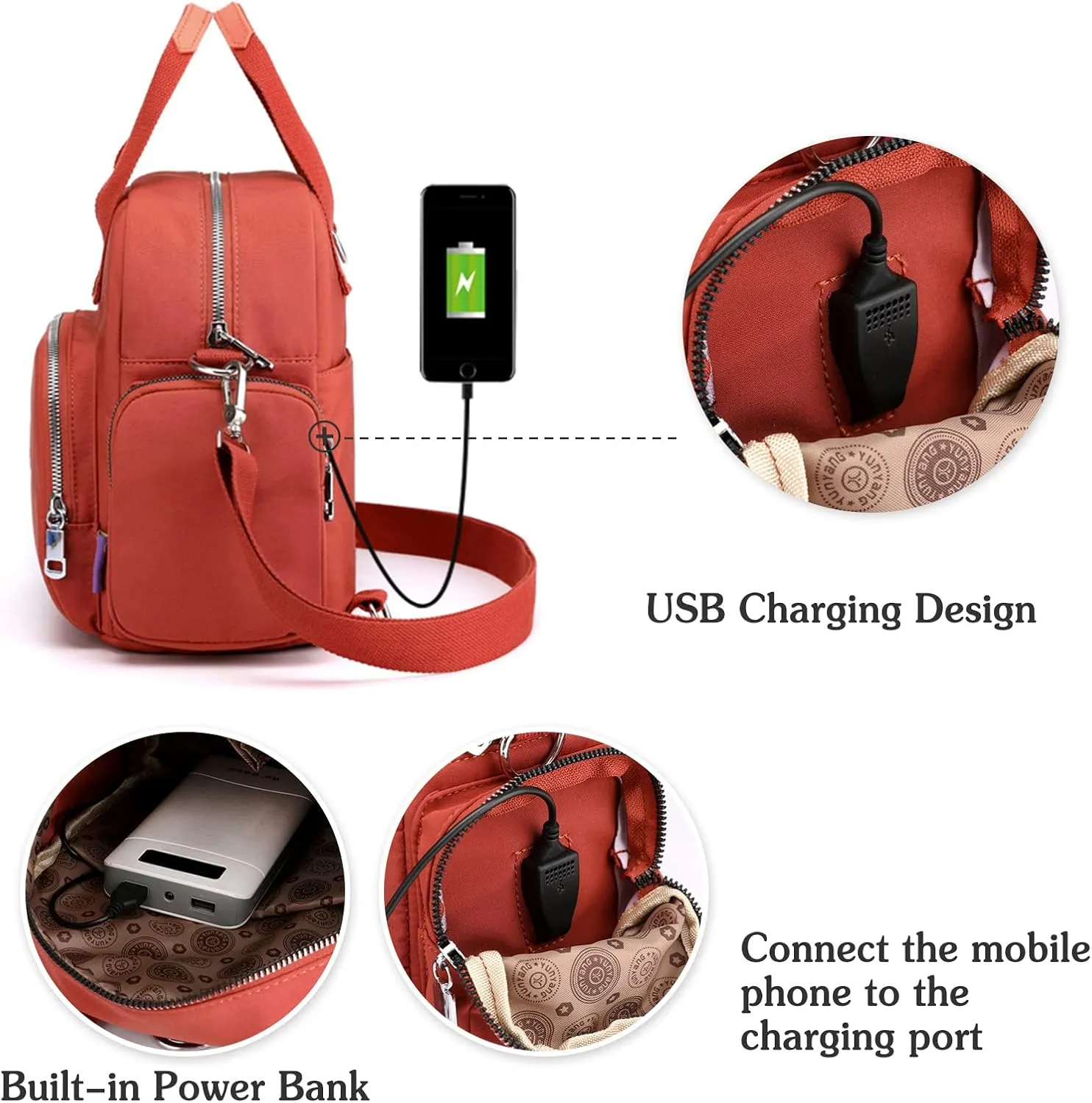 PORRASSO Women Backpack Fashion Shoulder Bag Multifunctional Daypack with USB Charging Port Handbag Nylon Crossbody Bag for Work Travel Dating Light Blue