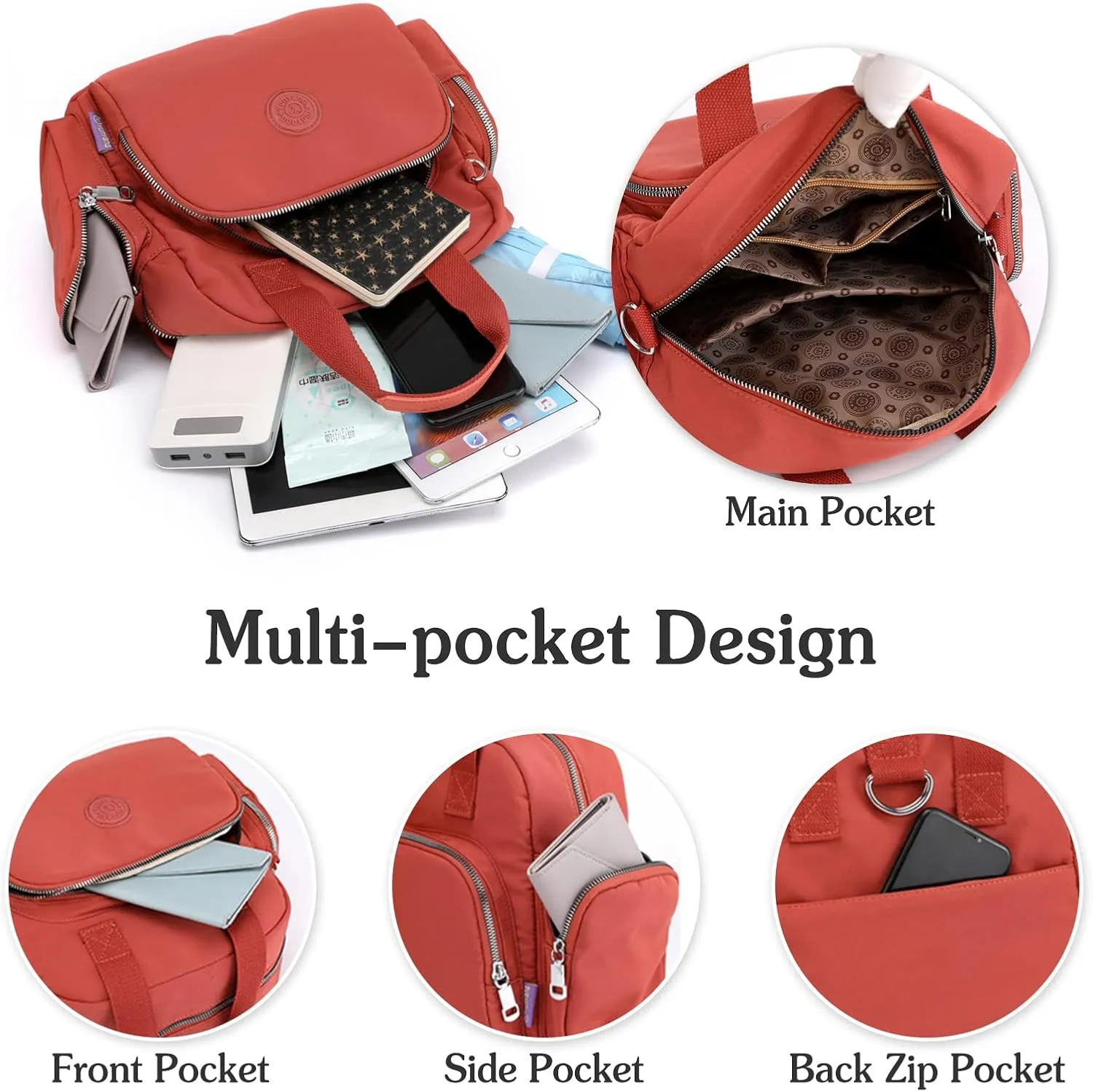 PORRASSO Women Backpack Fashion Shoulder Bag Multifunctional Daypack with USB Charging Port Handbag Nylon Crossbody Bag for Work Travel Dating Light Blue