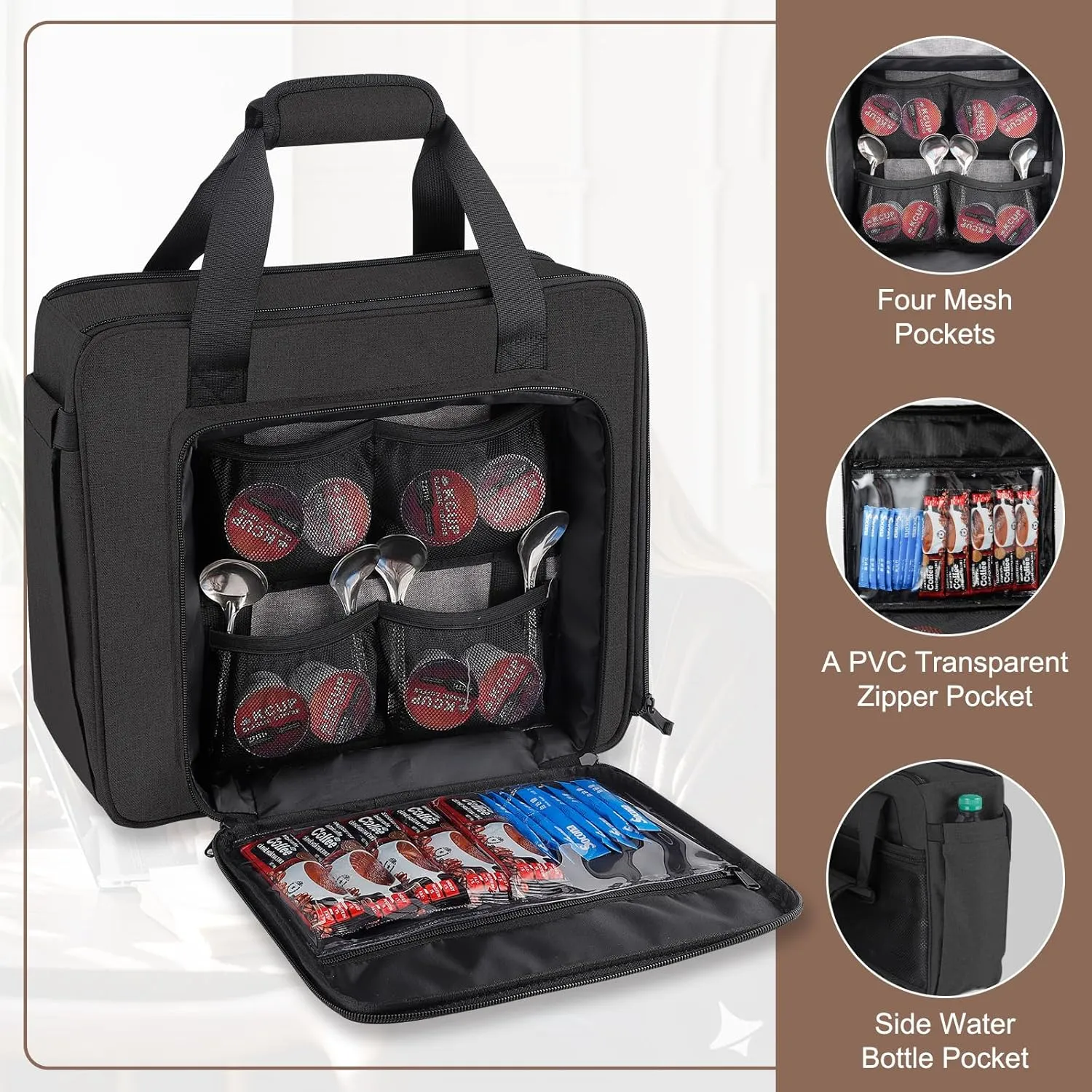 Portable Carrying Coffee Maker Travel Bag Match for Keurig K-Mini or K-Mini Plus, Single Serve Coffee Machine Travel Bag with Padded Shoulder Straps Includes Multiple Storage Bags, Black