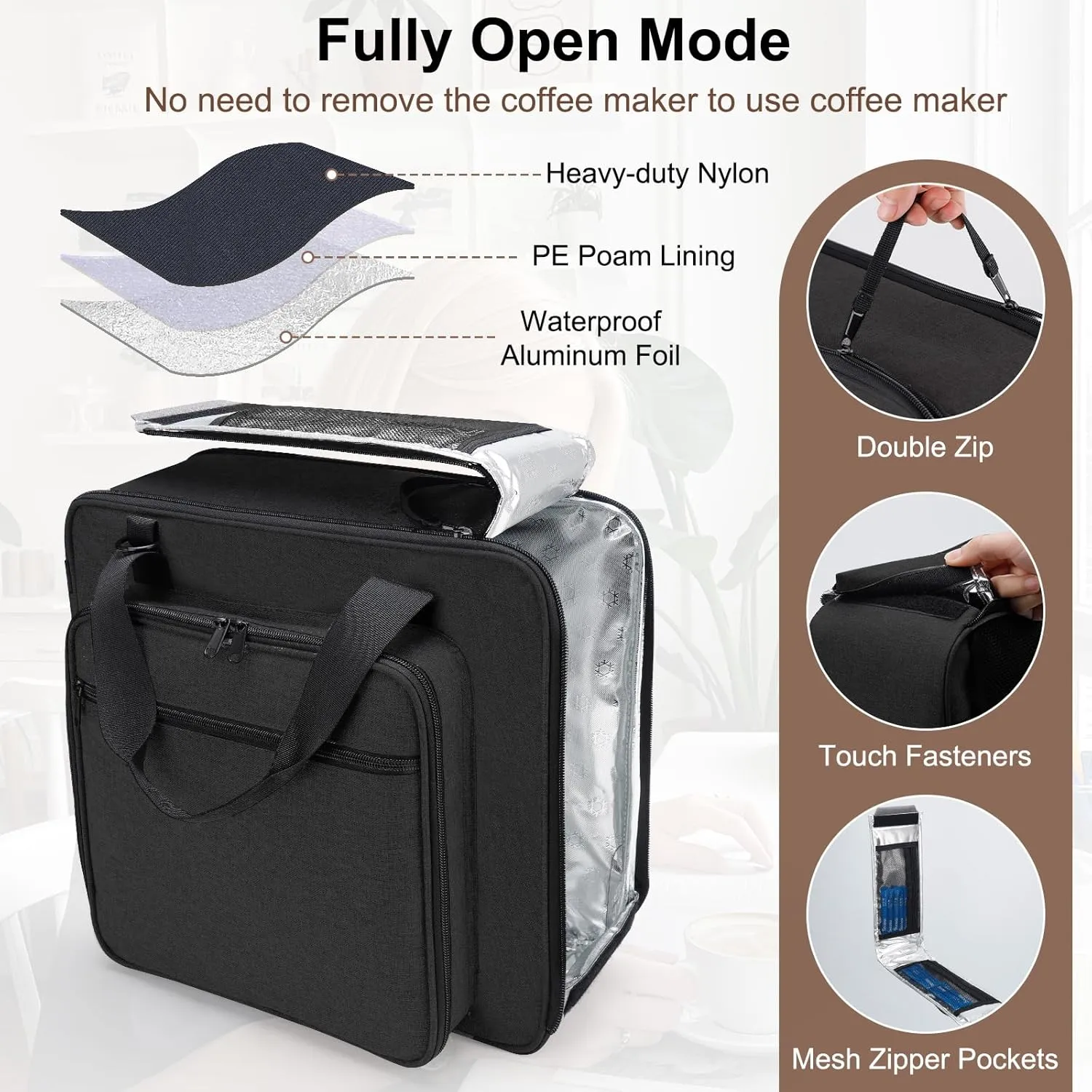 Portable Carrying Coffee Maker Travel Bag Match for Keurig K-Mini or K-Mini Plus, Single Serve Coffee Machine Travel Bag with Padded Shoulder Straps Includes Multiple Storage Bags, Black