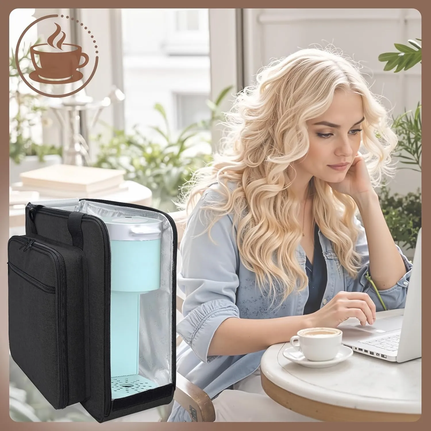 Portable Carrying Coffee Maker Travel Bag Match for Keurig K-Mini or K-Mini Plus, Single Serve Coffee Machine Travel Bag with Padded Shoulder Straps Includes Multiple Storage Bags, Black