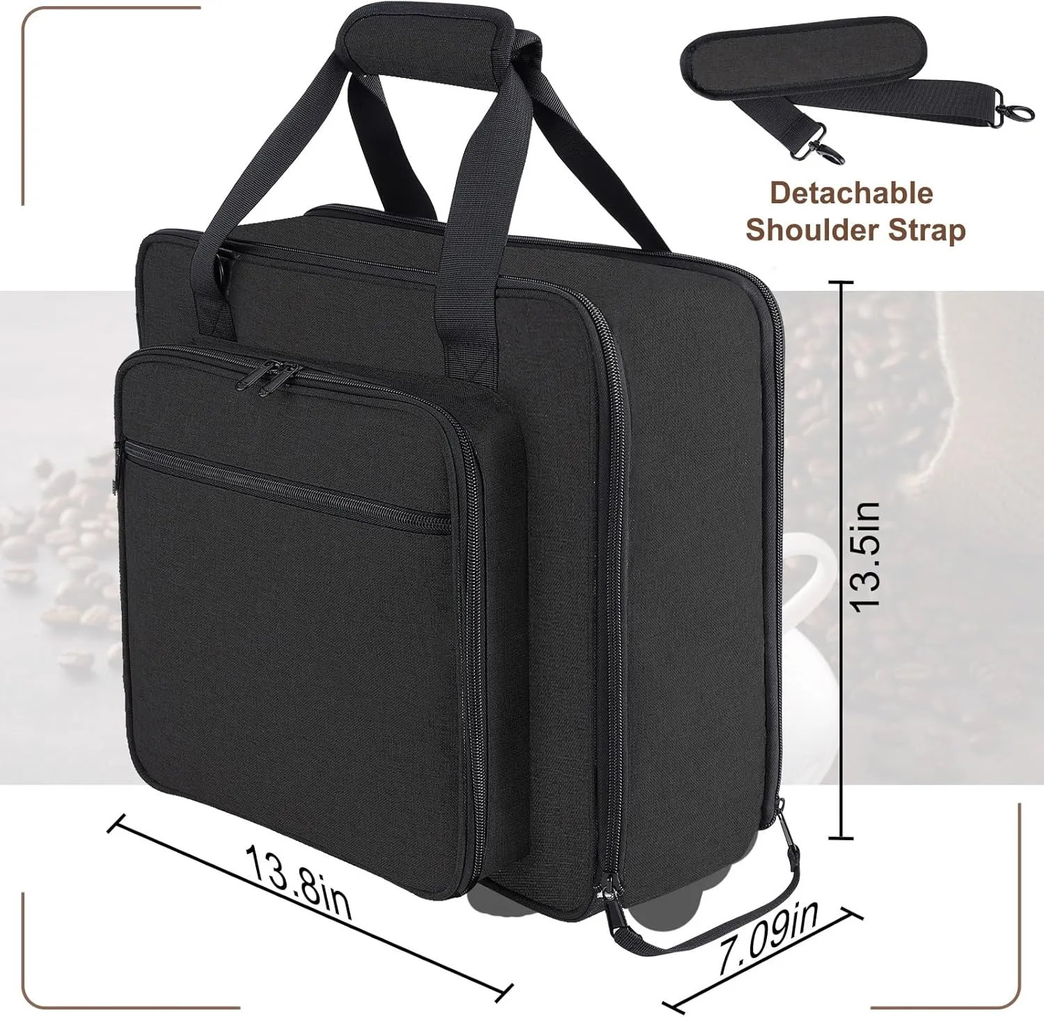 Portable Carrying Coffee Maker Travel Bag Match for Keurig K-Mini or K-Mini Plus, Single Serve Coffee Machine Travel Bag with Padded Shoulder Straps Includes Multiple Storage Bags, Black