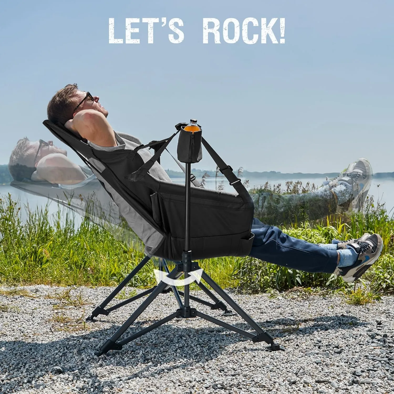 PORTAL Hammock Camping Chair, Portable Outdoor Swinging Chairs, Rocking Chair for Adults with Adjustable Back and Height for Lawn, Backyard, Patio, Supports 400 lbs, Breathable Mesh High Back, Black