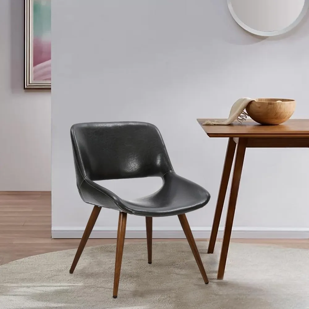 Porthos Home Shane Armless Mid-Century Dining Chair, Water and Stain Resistant Faux Leather Upholstery, Metal Legs with Wood Finish
