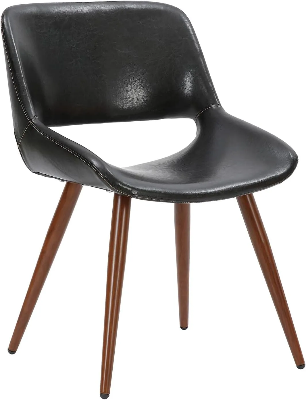 Porthos Home Shane Armless Mid-Century Dining Chair, Water and Stain Resistant Faux Leather Upholstery, Metal Legs with Wood Finish