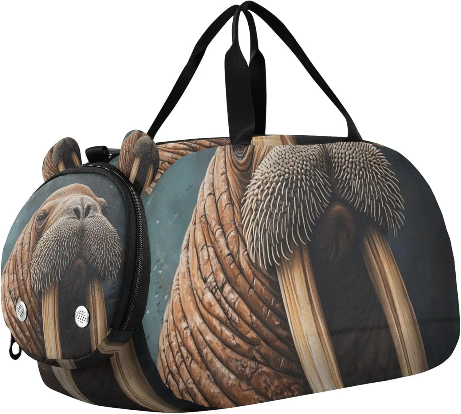 Portrait Of The Walrus Duffle Bag for Toddler Girls Boys, Sports Gym Bag with Shoe Compartments, Kids Travel Overnight Weekender Shoulder Bag