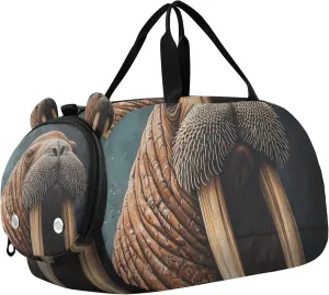 Portrait Of The Walrus Duffle Bag for Toddler Girls Boys, Sports Gym Bag with Shoe Compartments, Kids Travel Overnight Weekender Shoulder Bag