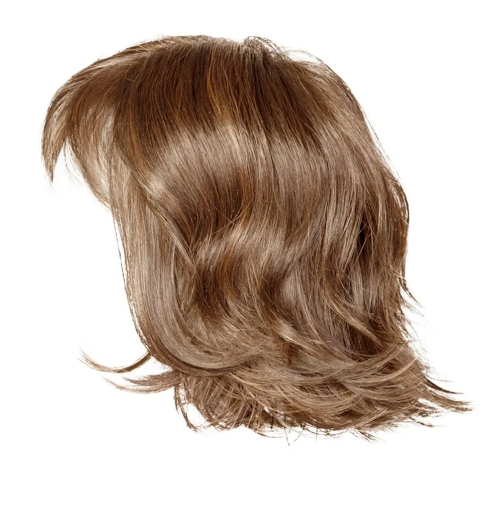 Positivity Wig With Chin-Length Tousled Undone Bob Wth Soft Youthful Bangs, Average Cap, Brown Grey