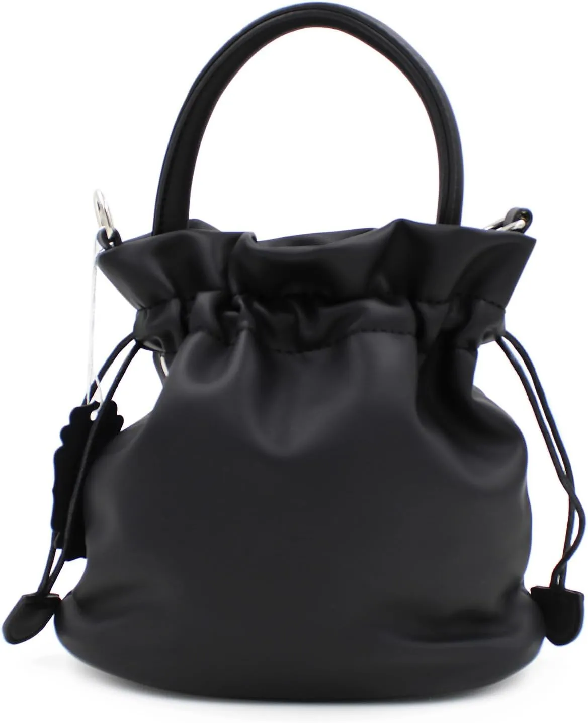 Premium Soft Vegan Leather Top Handle Bucket Bag Handbag Shoulder Crossbody, Black