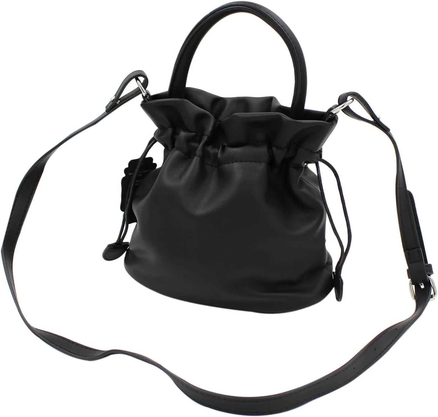 Premium Soft Vegan Leather Top Handle Bucket Bag Handbag Shoulder Crossbody, Black