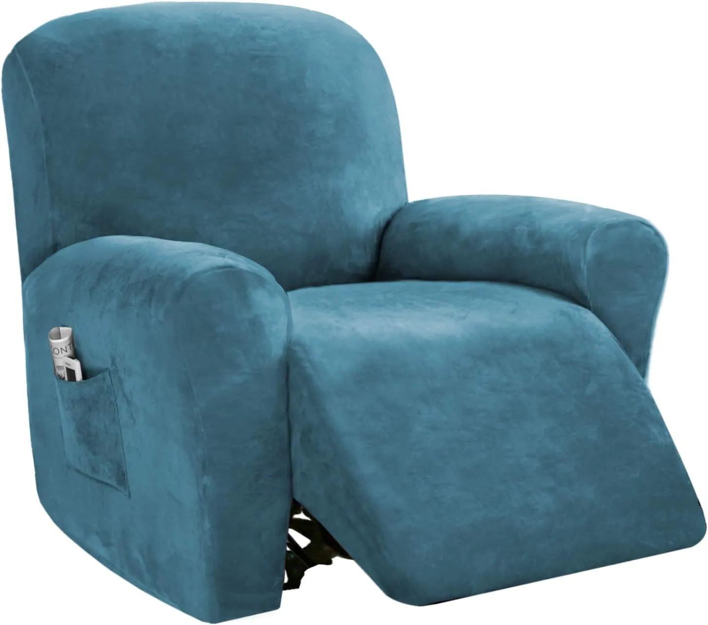 PrinceDeco Recliner Chair Cover Velvet Stretch Recliner Couch Covers 4-Pieces Style Recliner Chair Covers Recliner Cover for Reclining Chair Slipcovers Feature Non Slip Form Fitted Thick Soft,Blue
