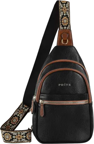 Prite Leather Crossbody Sling Bag for Women - Travel Fanny Pack Chest Purse