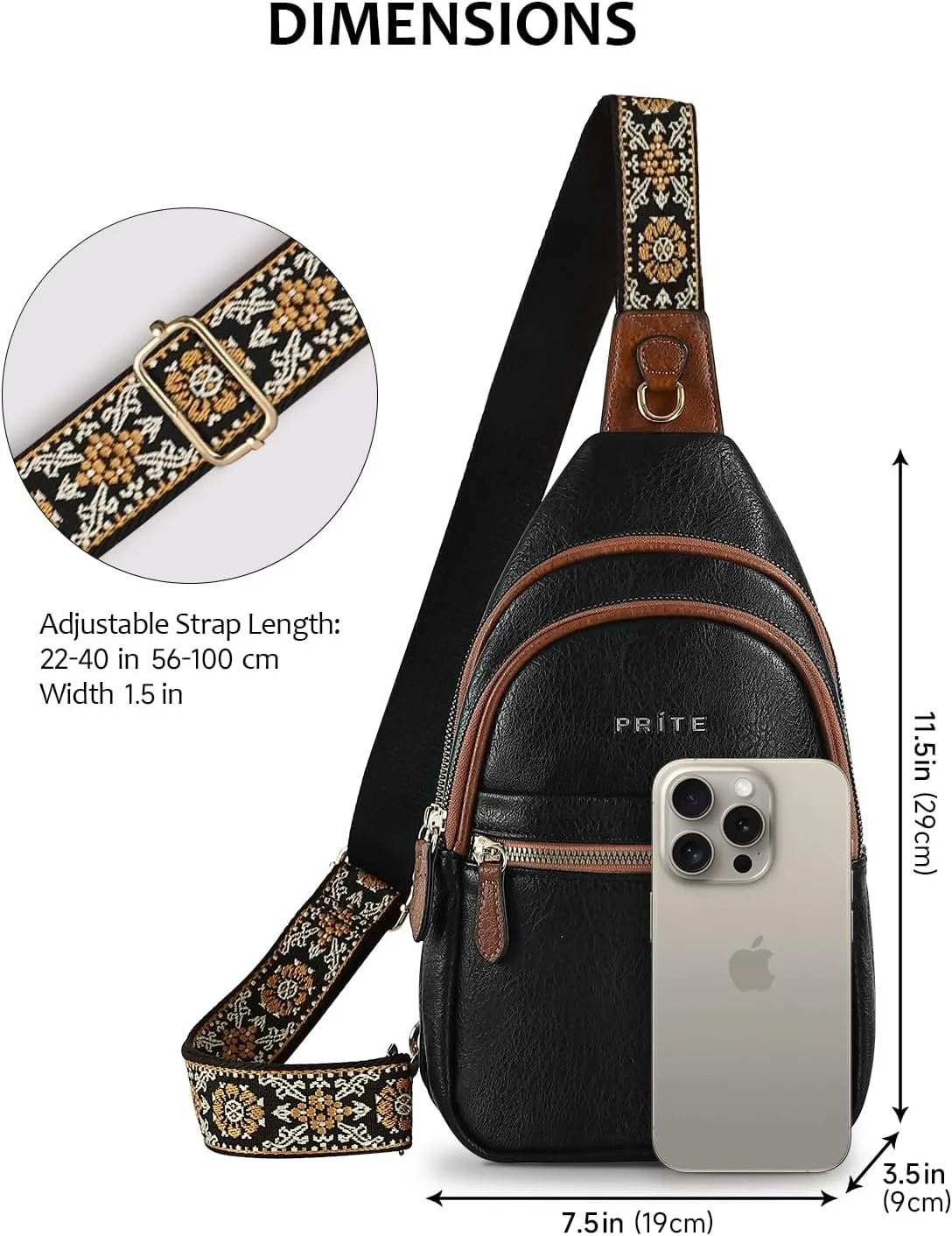 Prite Leather Crossbody Sling Bag for Women - Travel Fanny Pack Chest Purse