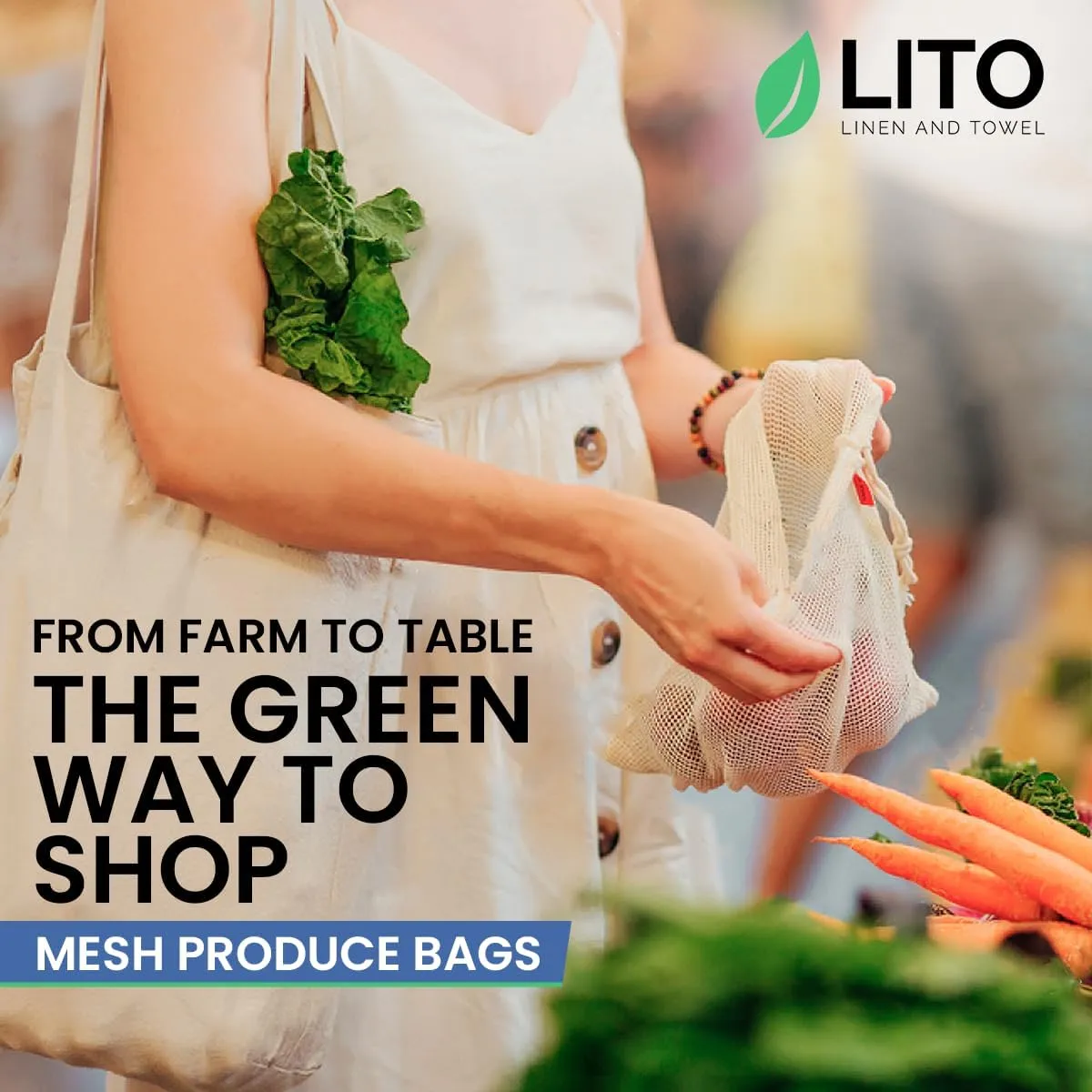 Produce Bags| Storage with Drawstrings | Cotton Mesh for Vegetables, Fruit, Onion & Grocery Shopping| Reusable Washable Food Bag| Cloth Shoe Bags| 6 Pack 9"x12"-Medium - Natural
