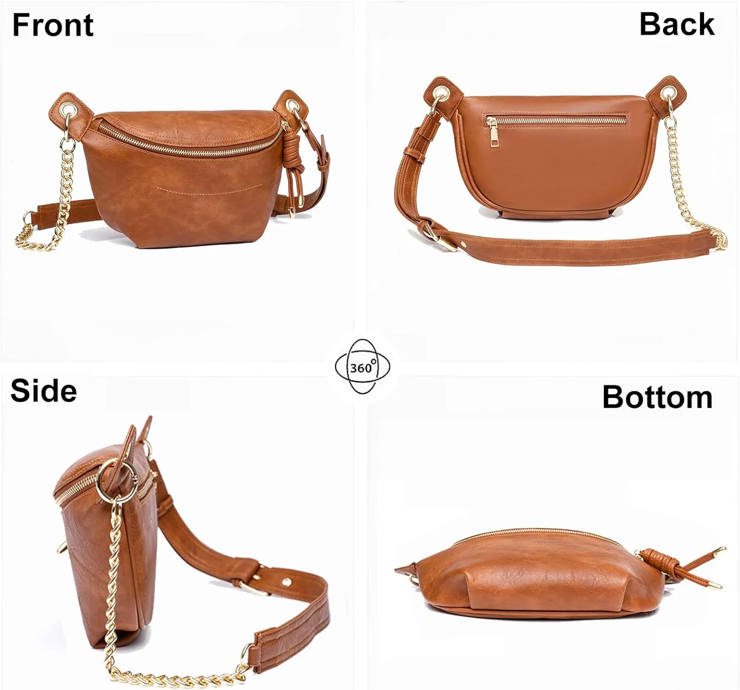 PU Leather Fanny Pack Crossbody Sling Bag for Women - Trendy Belt Bag with Adjustable Strap, Lightweight for Travel Daily Use (Brown)