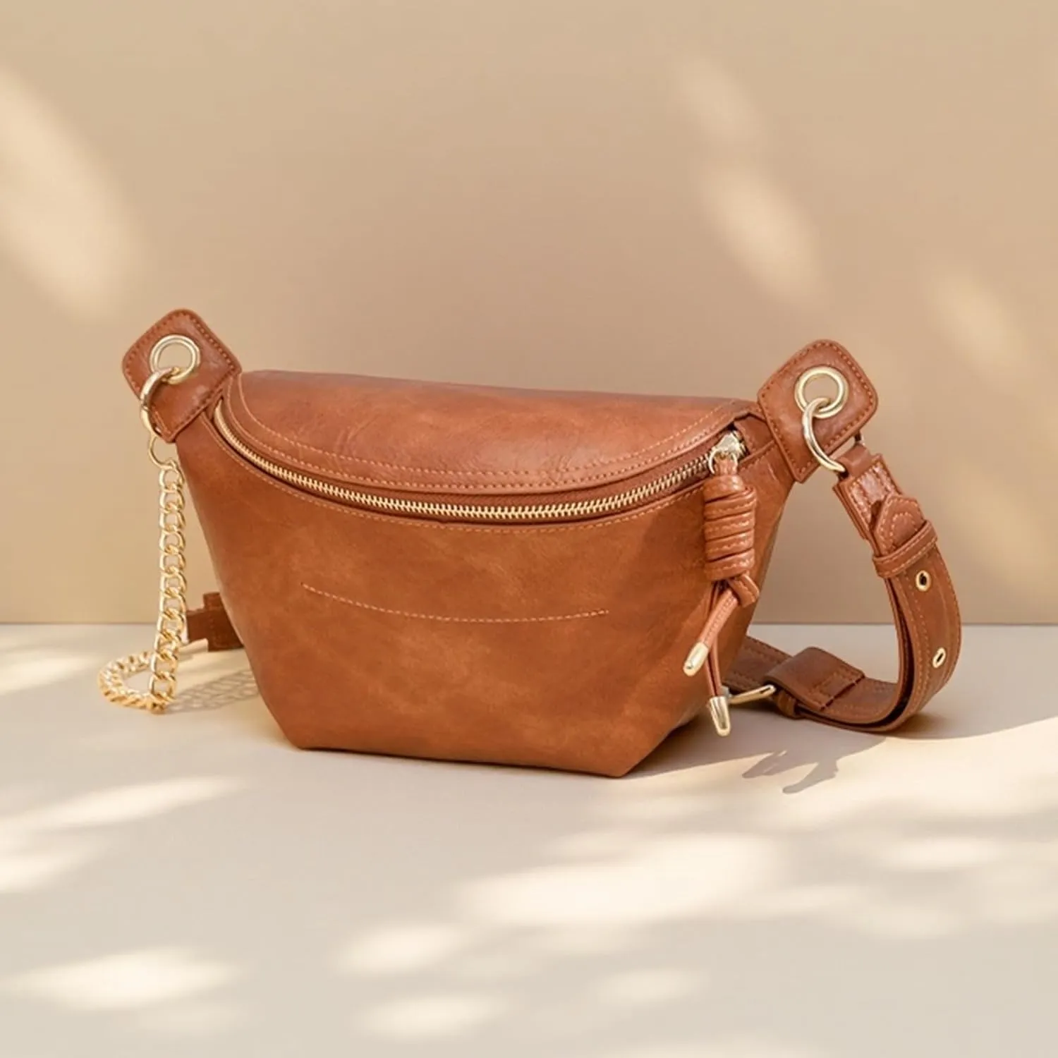PU Leather Fanny Pack Crossbody Sling Bag for Women - Trendy Belt Bag with Adjustable Strap, Lightweight for Travel Daily Use (Brown)