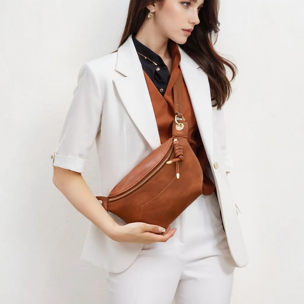 PU Leather Fanny Pack Crossbody Sling Bag for Women - Trendy Belt Bag with Adjustable Strap, Lightweight for Travel Daily Use (Brown)