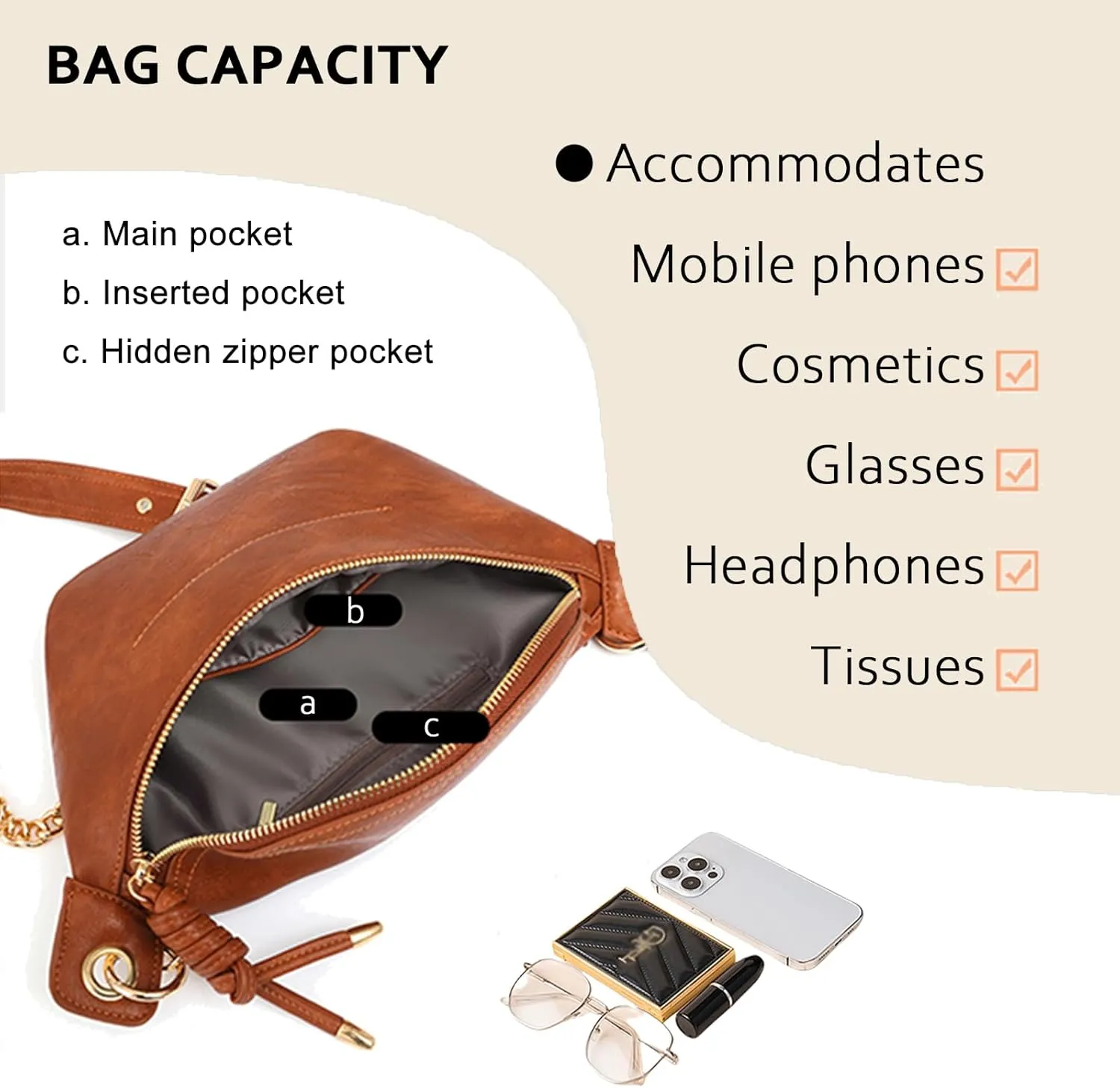 PU Leather Fanny Pack Crossbody Sling Bag for Women - Trendy Belt Bag with Adjustable Strap, Lightweight for Travel Daily Use (Brown)