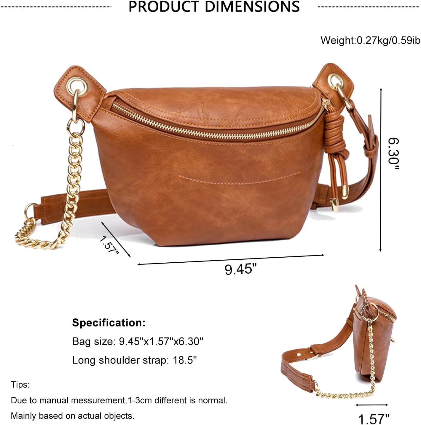 PU Leather Fanny Pack Crossbody Sling Bag for Women - Trendy Belt Bag with Adjustable Strap, Lightweight for Travel Daily Use (Brown)