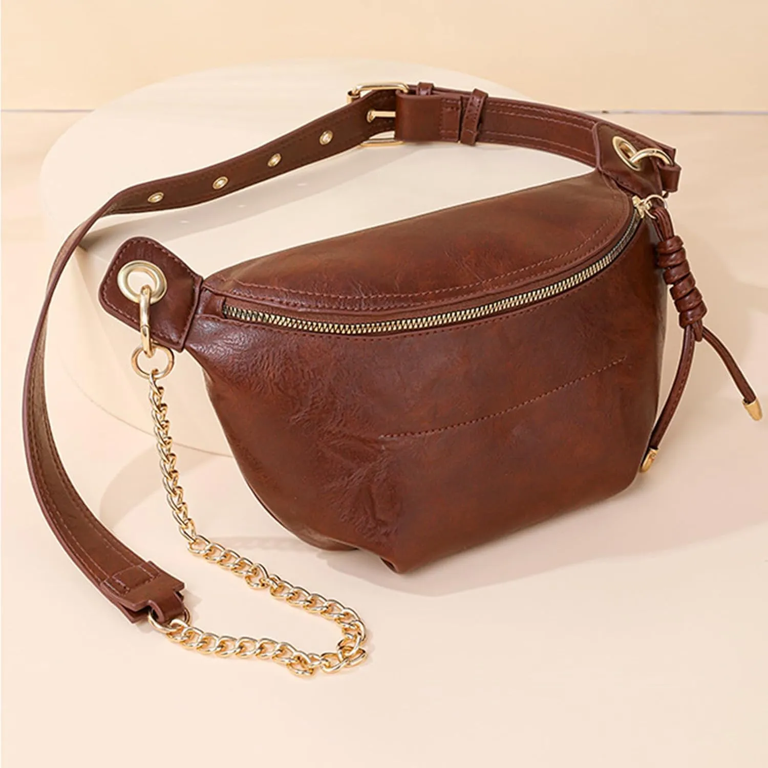 PU Leather Fanny Pack Crossbody Sling Bag for Women - Trendy Belt Bag with Adjustable Strap, Lightweight for Travel Daily Use (Coffee)