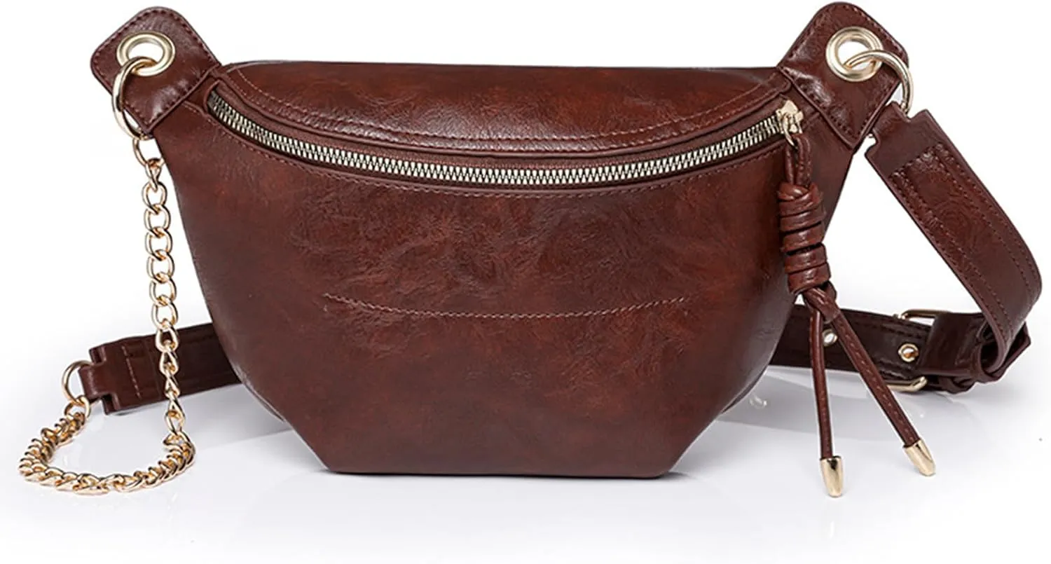 PU Leather Fanny Pack Crossbody Sling Bag for Women - Trendy Belt Bag with Adjustable Strap, Lightweight for Travel Daily Use (Coffee)