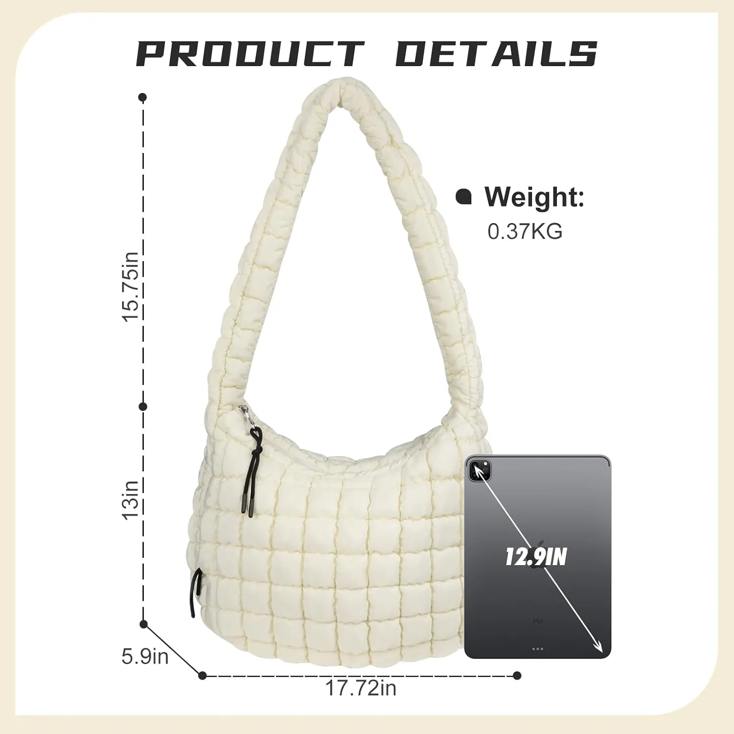 Puffer Tote Bag for Women, Large Puffy Quilted Crossbody Purse with Zipper Lightweight Shoulder Bag Handbag