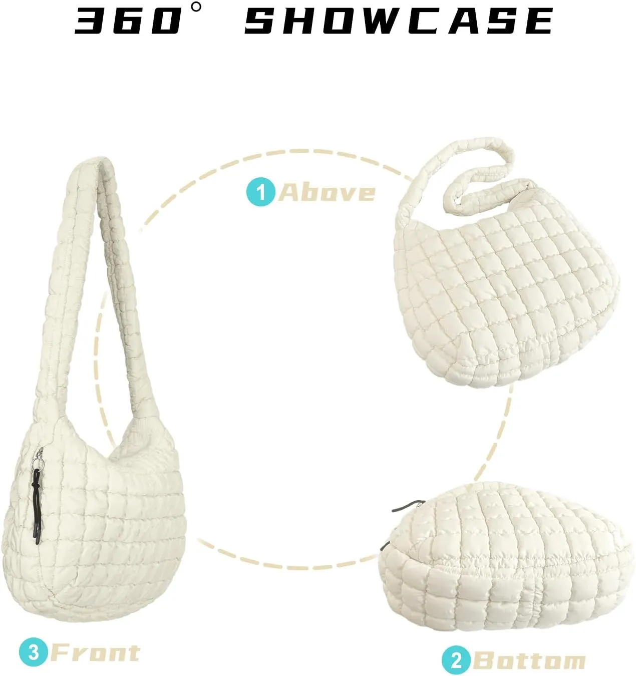 Puffer Tote Bag for Women, Large Puffy Quilted Crossbody Purse with Zipper Lightweight Shoulder Bag Handbag