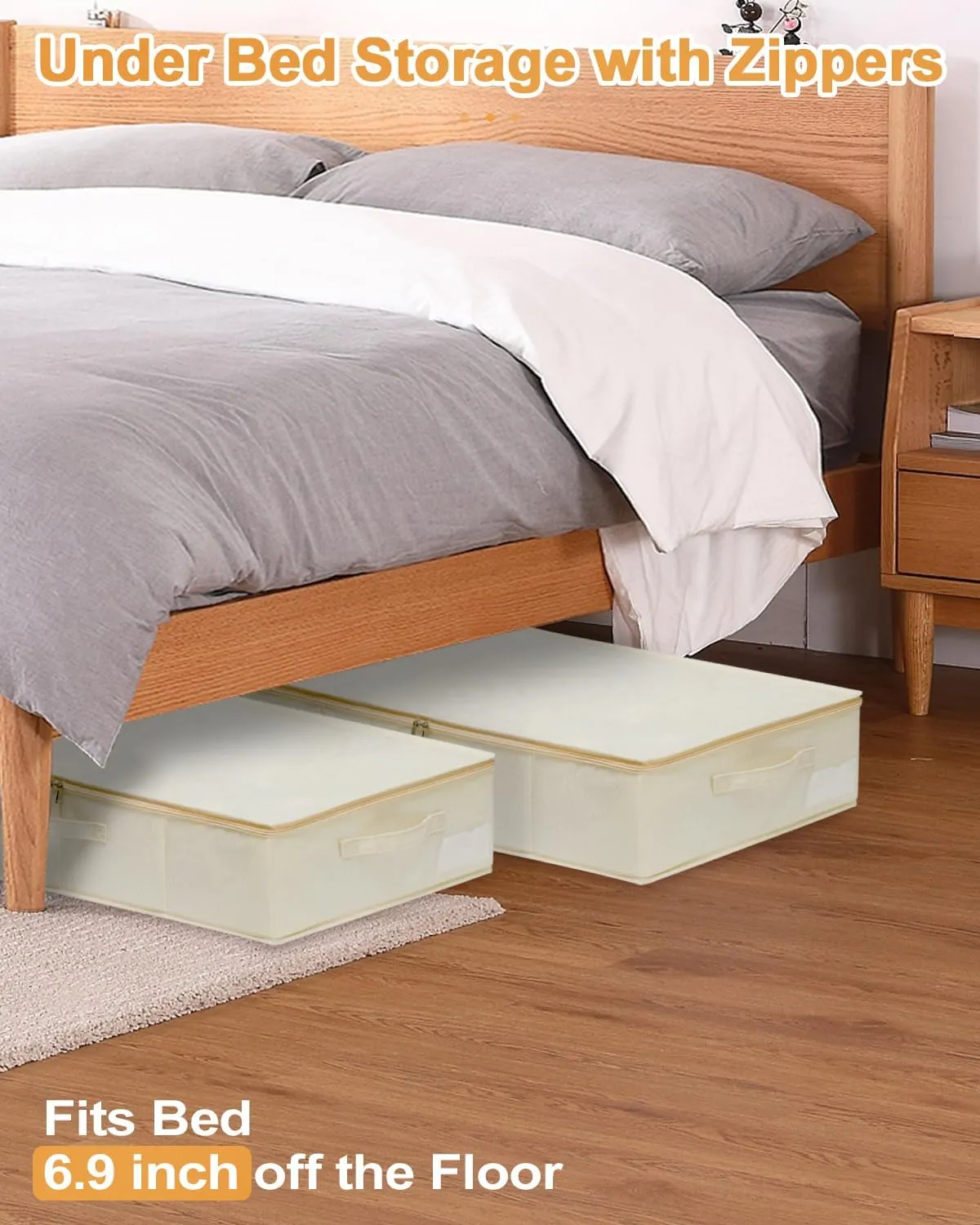 punemi Underbed Storage, 3 Pack Clothing Storage Bags W/Sturdy Handles, Large Capacity Underbed Shoe Container Organizer, Dorm Essentials Bins for Blankets, Pillows, Comforters & Quilts, Beige, 50L