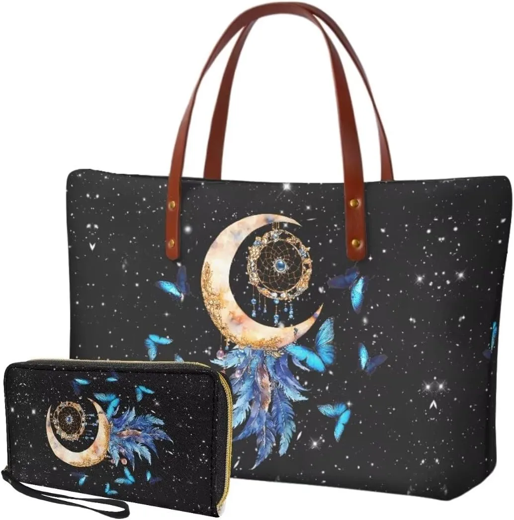 Purse and Wallet Set Large Shoulder Satchel Purse Tote Handbags with PU Wallet for Party Work Shopping Travel