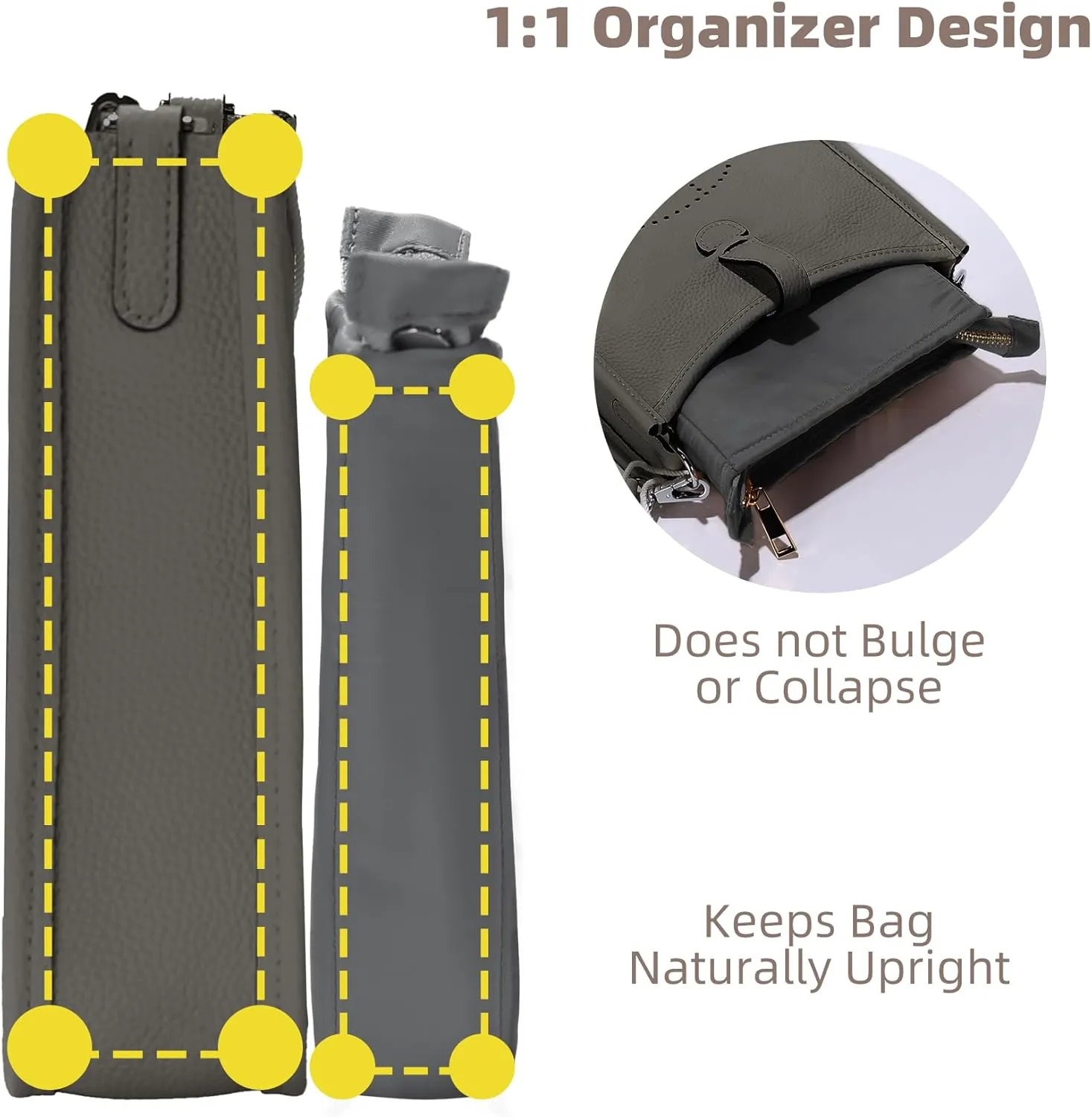 Purse Organizer Insert for Hermes Evelyne 29 PM, Mini Evelyne Bag Insert with Zipper,Nylon Inner Liner Organizer with Multi-pockets,Keep Bag Shape and Clean