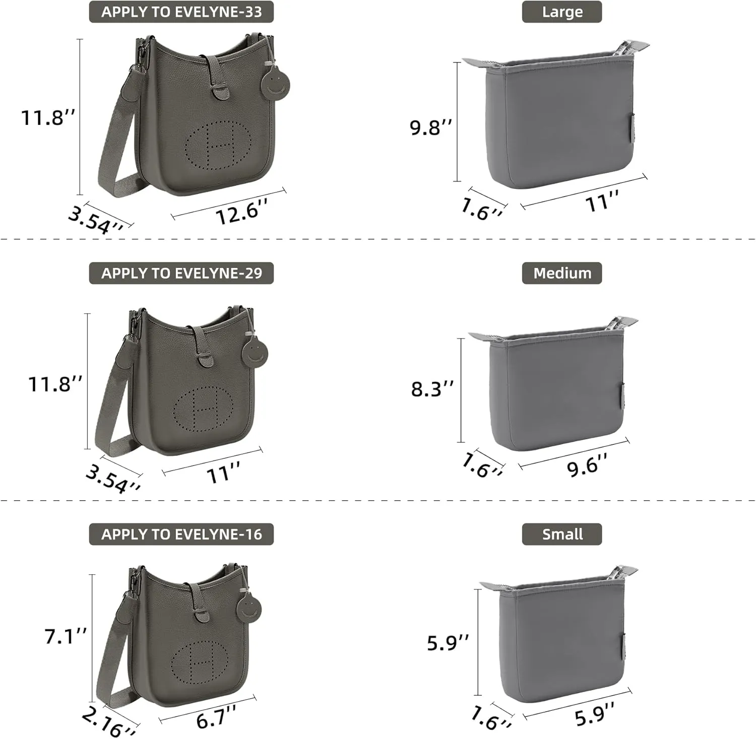 Purse Organizer Insert for Hermes Evelyne 29 PM, Mini Evelyne Bag Insert with Zipper,Nylon Inner Liner Organizer with Multi-pockets,Keep Bag Shape and Clean
