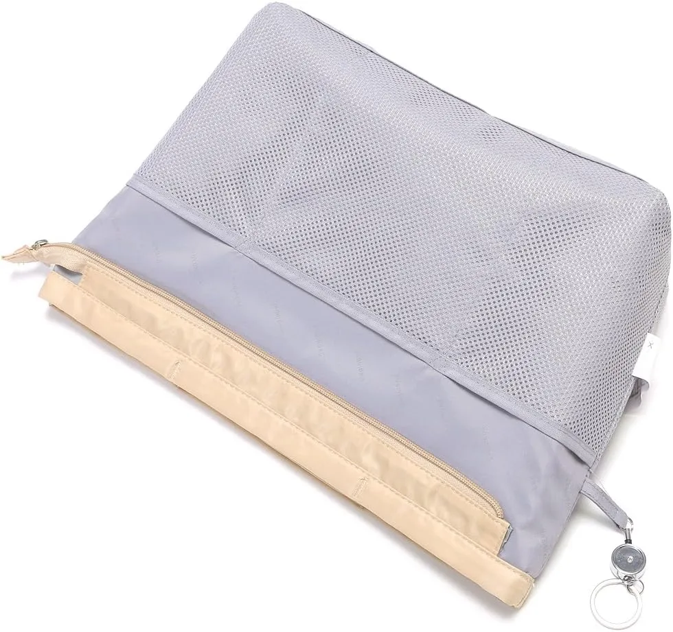 Purse Organizer Insert with zipper, Nylon fabric Storage Bag with handles, for womens Handbags & Tote bags, neverfull, lightweight small sized Beige