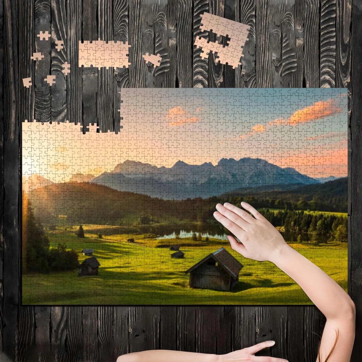 Puzzles for Adults 1000 Pieces Magic Sunrise Alpine Lake Geroldsee View to Mount Karwendel Garmisch Wooden Jigsaw Puzzles Challenging Fun Educational Family Games Kid Toys Art Work Gift Home Decor