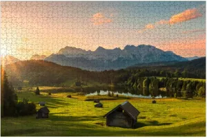 Puzzles for Adults 1000 Pieces Magic Sunrise Alpine Lake Geroldsee View to Mount Karwendel Garmisch Wooden Jigsaw Puzzles Challenging Fun Educational Family Games Kid Toys Art Work Gift Home Decor