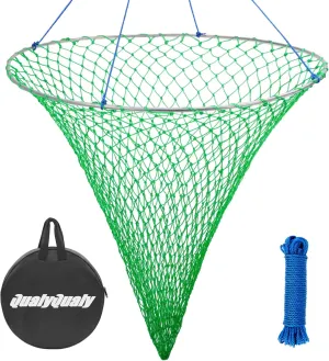 QualyQualy Bridge and Pier Fishing Net with Foldable Drop Net, Steel Hoop and Nylon Mesh